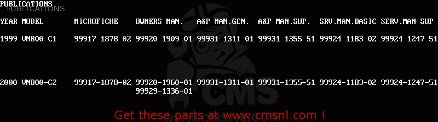 PUBLICATIONS VN800C1 VULCAN 800 DRIFTER 1999 CANADA