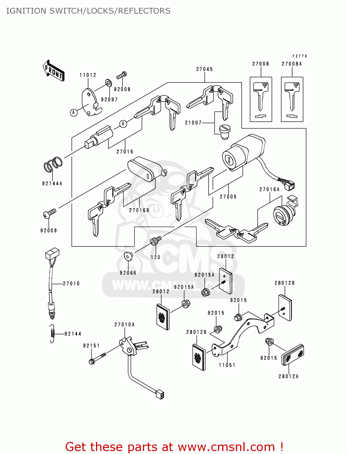 IGNITION SWITCH/LOCKS/REFLECTORS VN800C2 VULCAN 800 DRIFTER 2000 USA CALIFORNIA CANADA