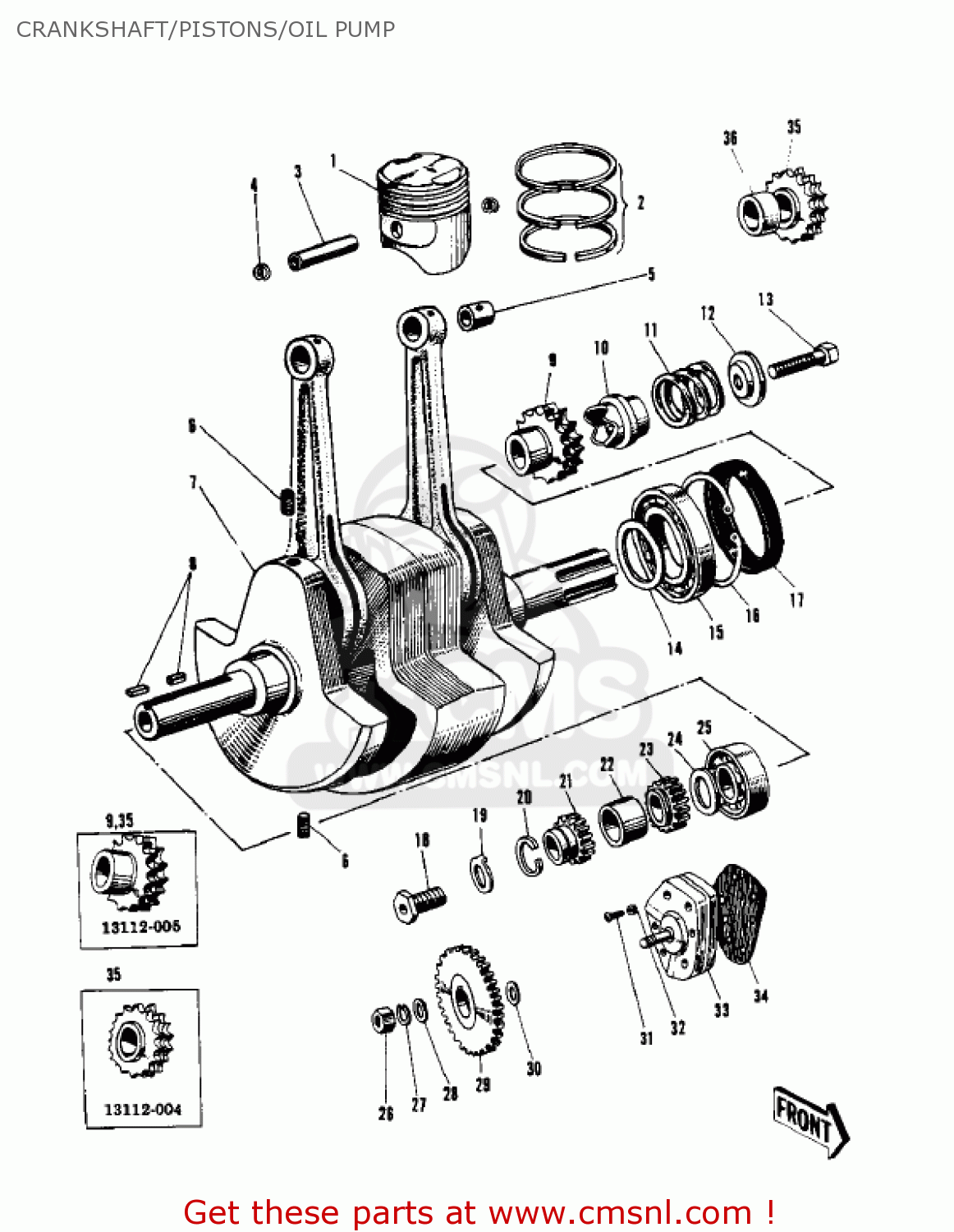 CRANKSHAFT/PISTONS/OIL PUMP W1 1966 USA CANADA