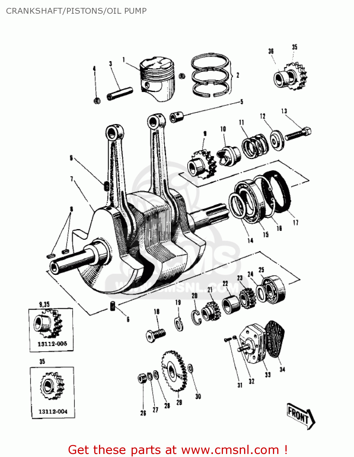 CRANKSHAFT/PISTONS/OIL PUMP W1SS 1969 USA CANADA