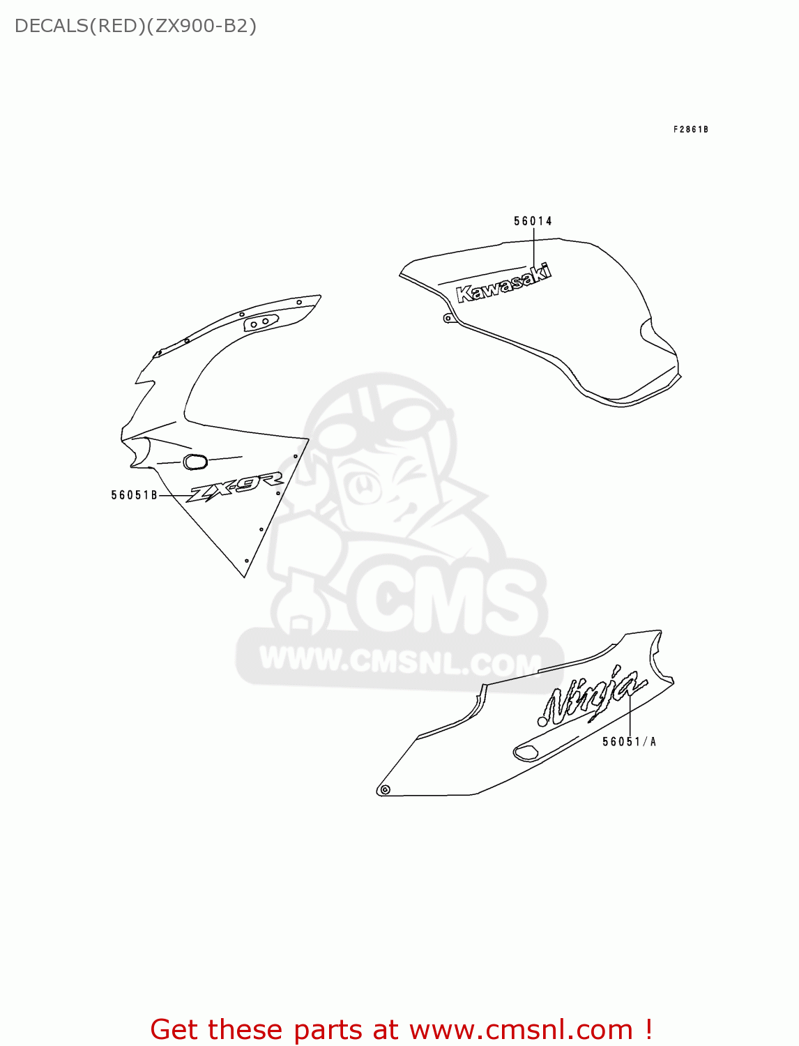 DECALS(RED)(ZX900-B2) XZ900B2 NINJA ZX9R 1995 USA CALIFORNIA CANADA