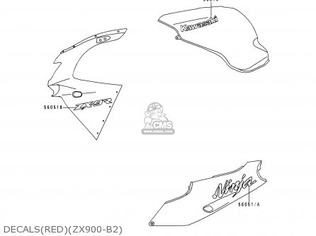 DECALS(RED)(ZX900-B2) - XZ900B2 NINJA ZX9R 1995 USA CALIFORNIA CANADA
