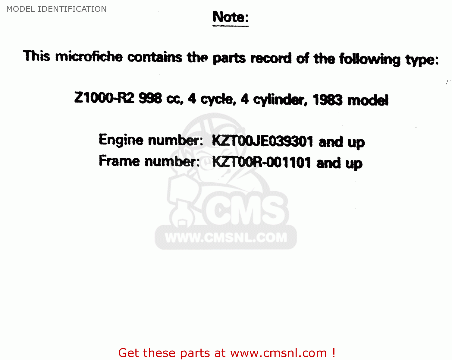 MODEL IDENTIFICATION Z1000R2 1983 EUROPE UK IT NR SD ST