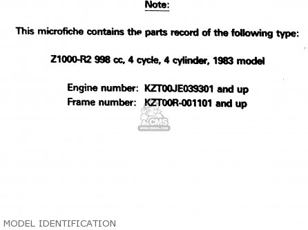 MODEL IDENTIFICATION - Z1000R2 1983 EUROPE UK IT NR SD ST