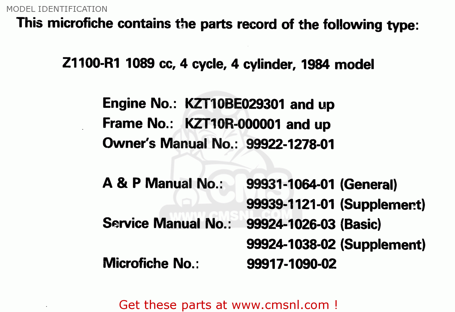 MODEL IDENTIFICATION Z1100R1 1984 EUROPE UK NR