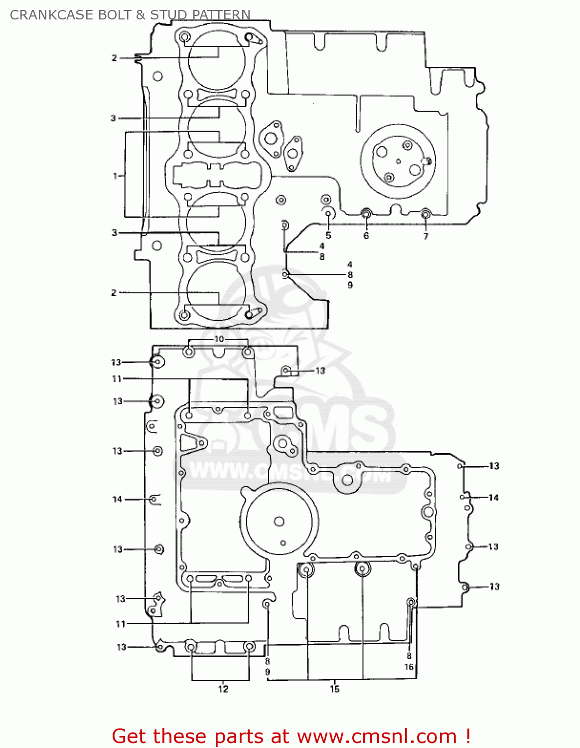 CRANKCASE BOLT & STUD PATTERN Z1A 1974 USA CANADA