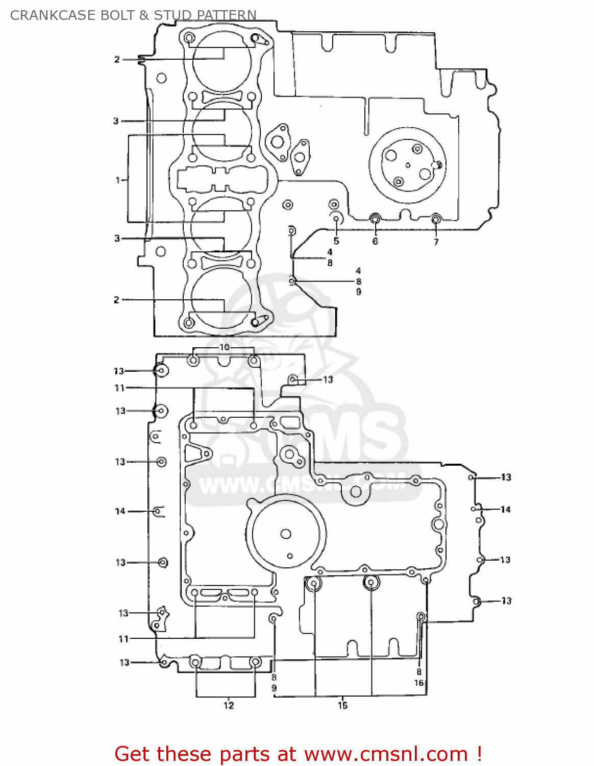 CRANKCASE BOLT & STUD PATTERN Z1B 1975 USA CANADA