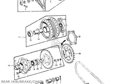 REAR HUB/BRAKE/CHAIN - Z1B 1975 USA CANADA