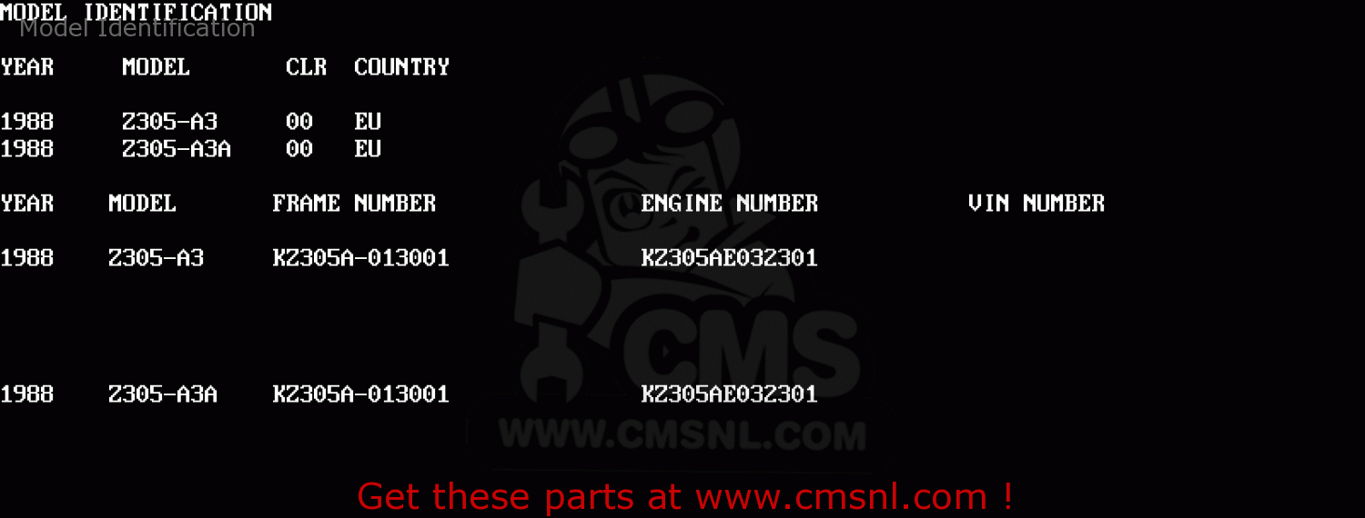 Model Identification Z305A3 CSR 1988 EUROPE