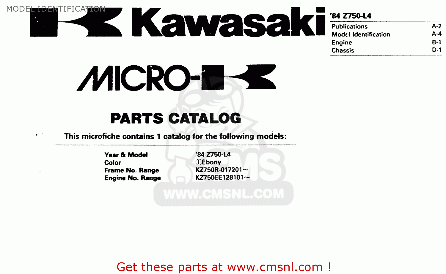 MODEL IDENTIFICATION Z750L4 1984 EUROPE UK FR SD WG