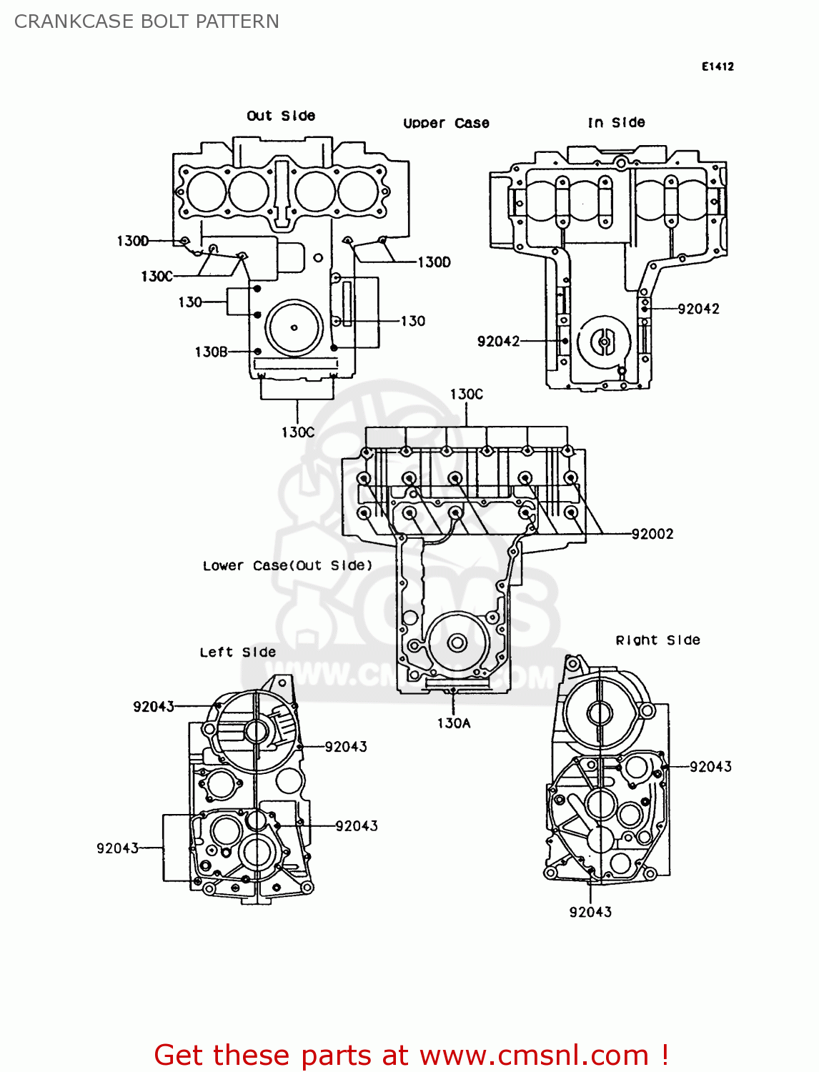 CRANKCASE BOLT PATTERN Z750P7 GT750 1992 EUROPE UK