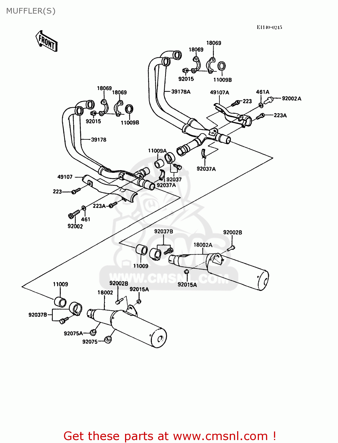 MUFFLER(S) ZG1000A1 1000GTR 1986 EUROPE FR UK FG GR IT NR SD SP ST