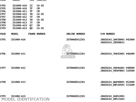 MODEL IDENTIFCATION - ZG1000A11 CONCOURS 1996 CANADA