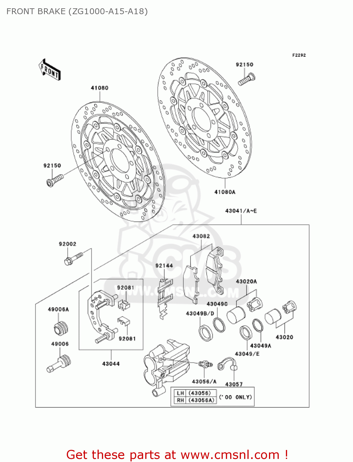 FRONT BRAKE (ZG1000-A15-A18) ZG1000A17 CONCOURS 2002 USA CALIFORNIA CANADA