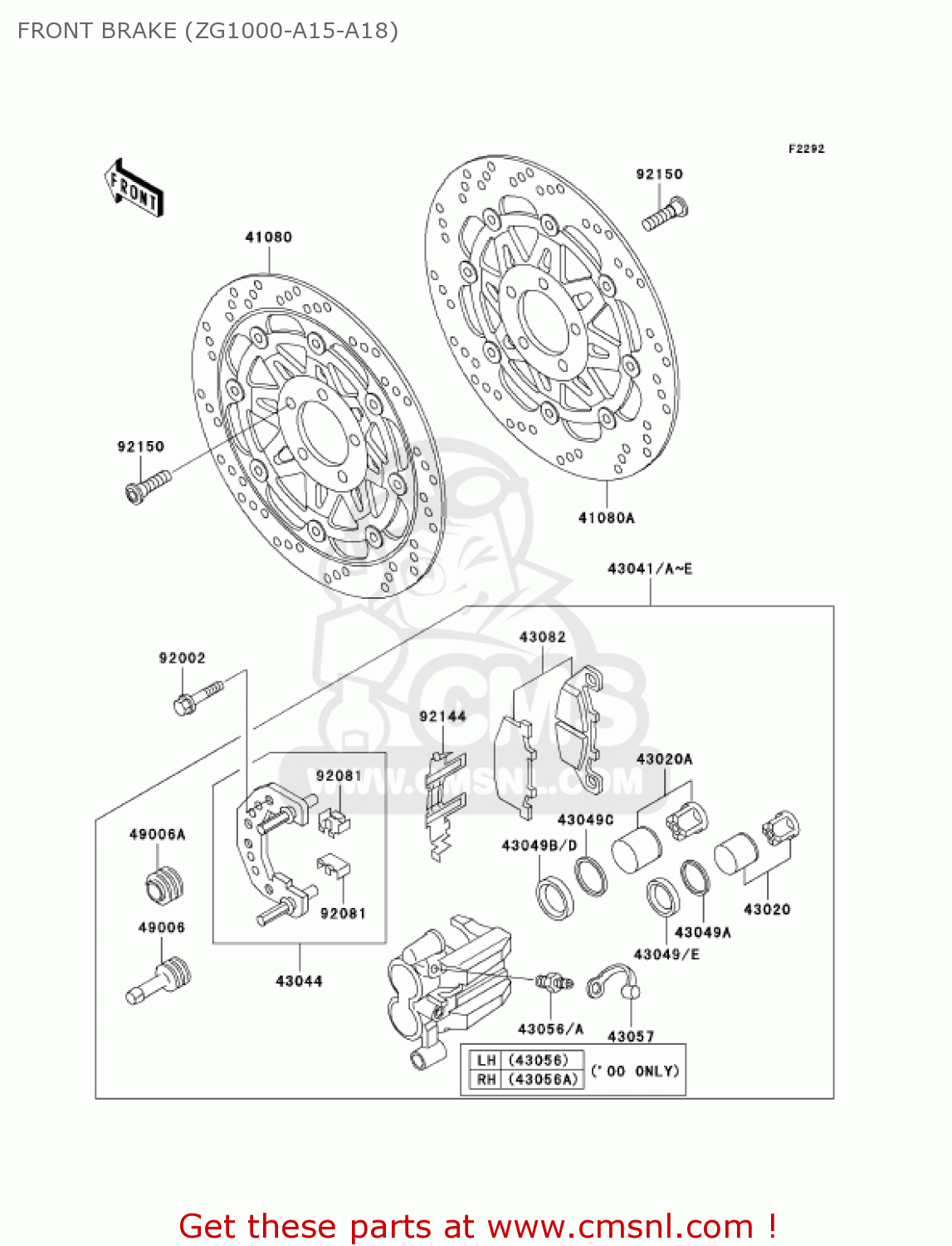 FRONT BRAKE (ZG1000-A15-A18) ZG1000A18 CONCOURS 2003 USA CALIFORNIA CANADA