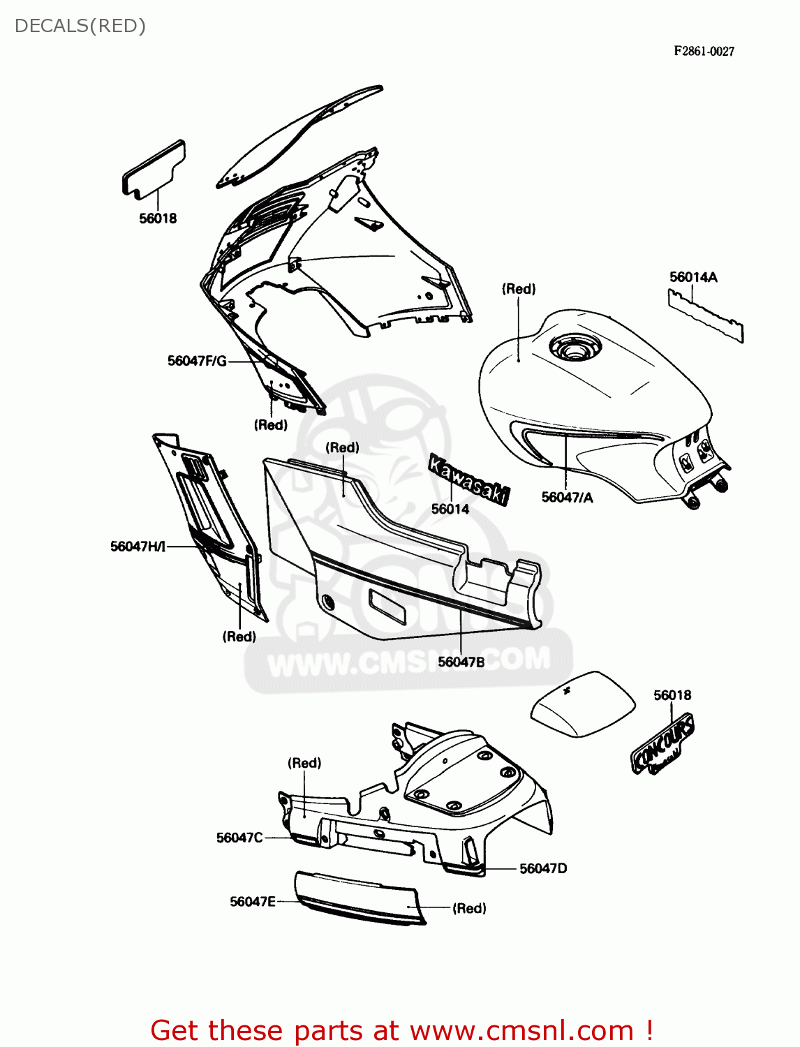 DECALS(RED) ZG1000A3 CONCOURS 1988 USA CALIFORNIA CANADA