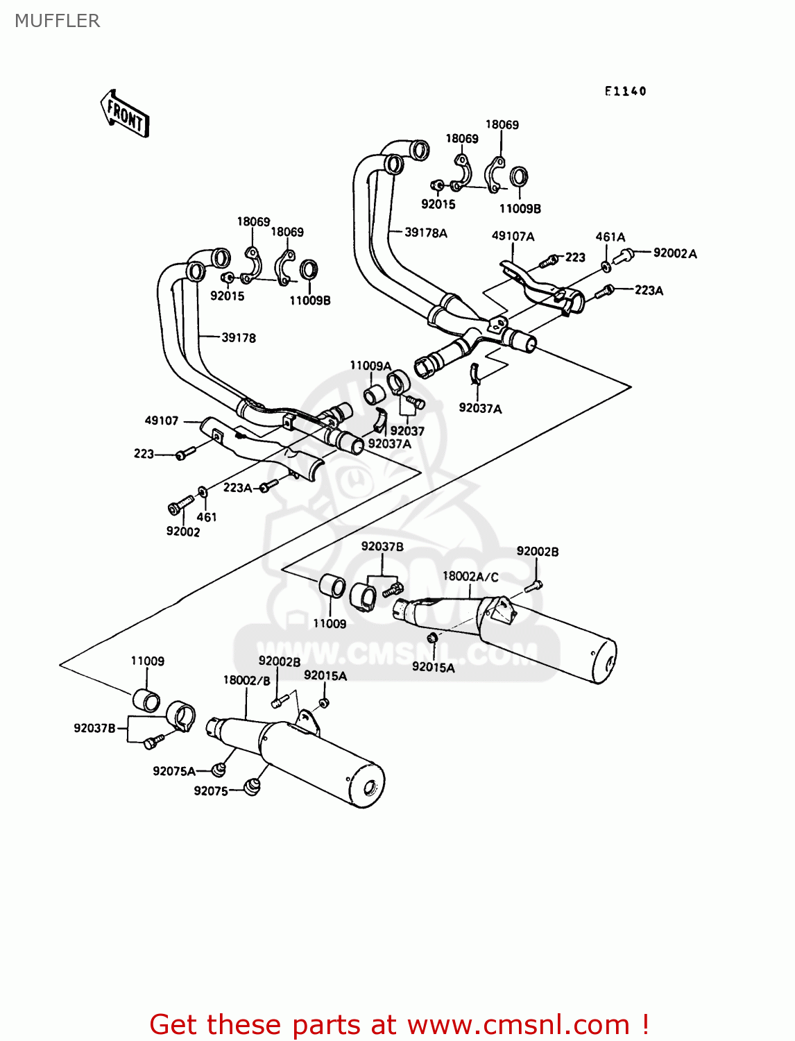 MUFFLER ZG1000A4 1000GTR 1989 EUROPE FR UK AR NR SD