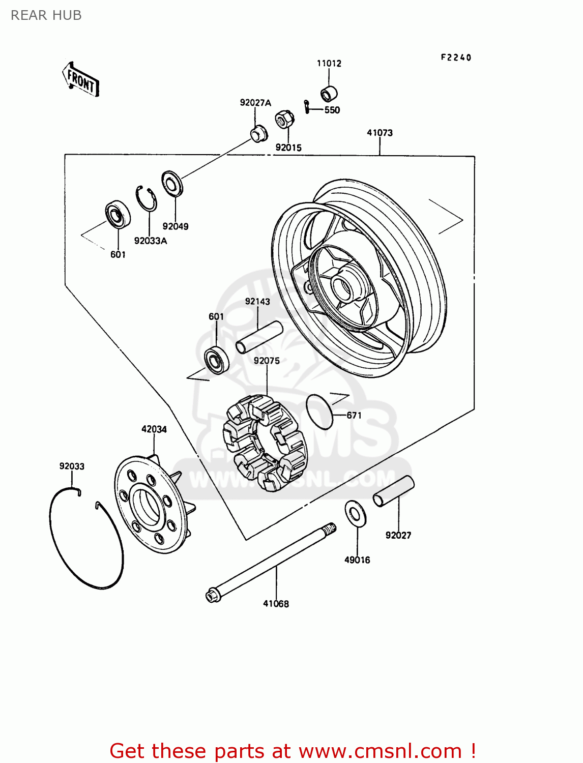 REAR HUB ZG1000A4 1000GTR 1989 EUROPE FR UK AR NR SD