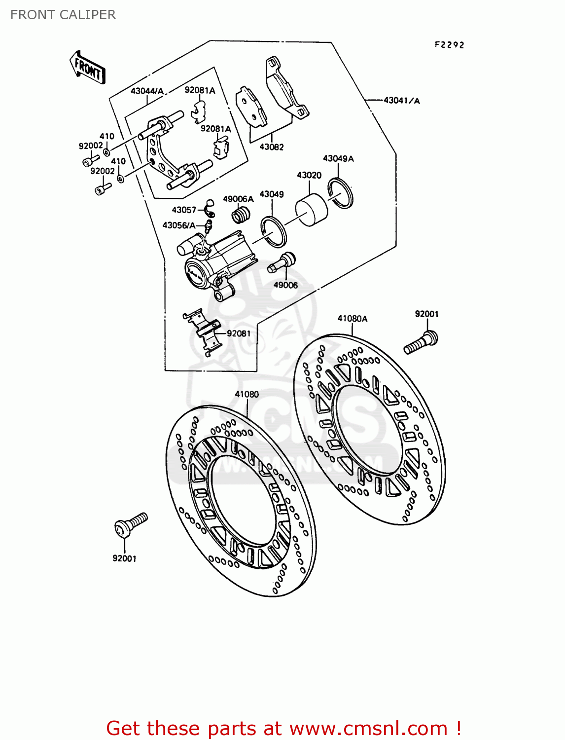 FRONT CALIPER ZG1000A4 1000GTR 1989 EUROPE FR UK AR NR SD