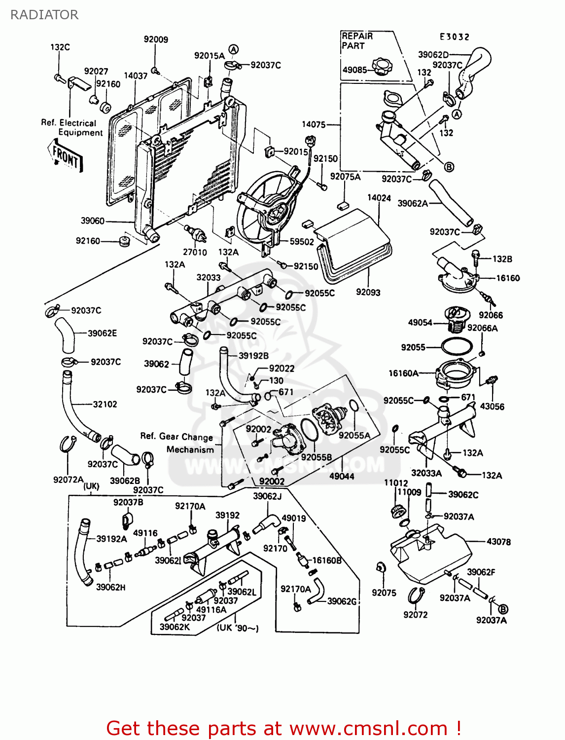 RADIATOR ZG1000A5 1000GTR 1990 EUROPE UK FR FG IT SD