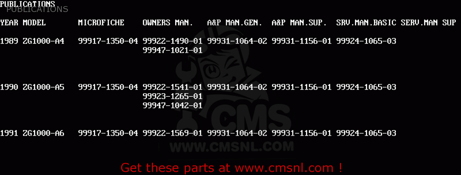 PUBLICATIONS ZG1000A5 1000GTR 1990 EUROPE UK FR FG IT SD