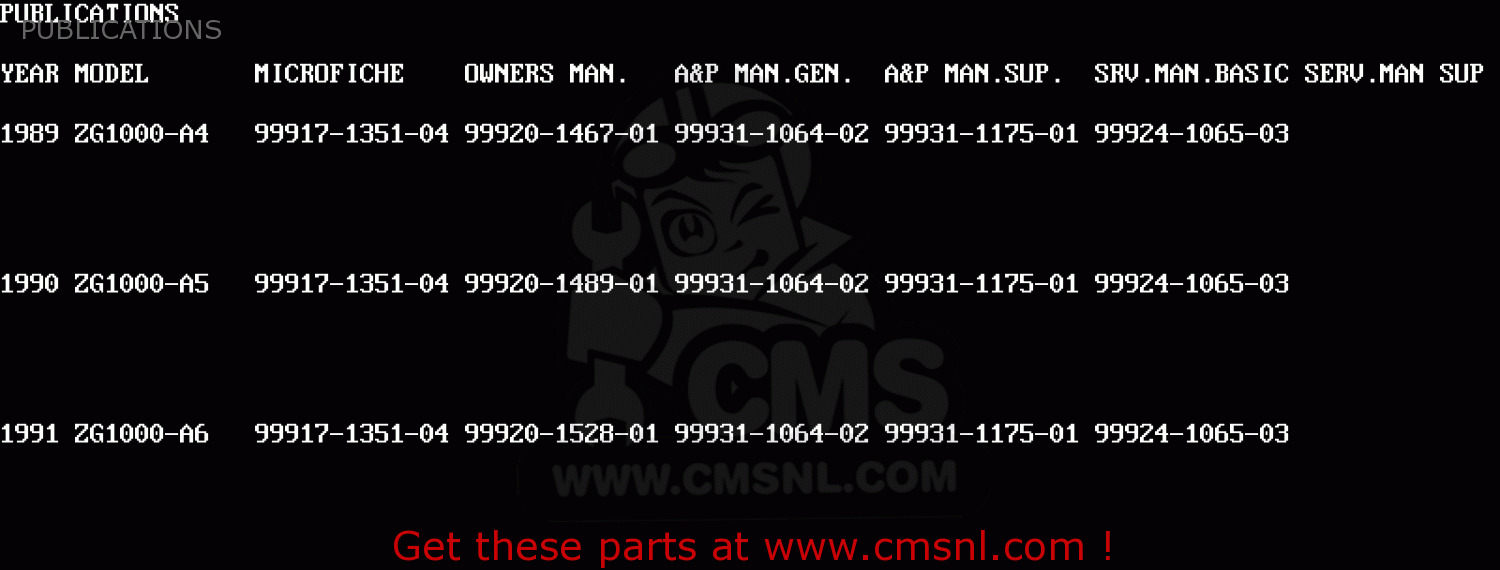 PUBLICATIONS ZG1000A5 CONCOURS 1990 USA CALIFORNIA CANADA