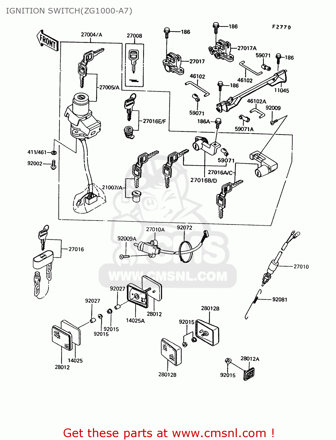 IGNITION SWITCH(ZG1000-A7) ZG1000A7 1000GTR 1992 EUROPE UK FR AR FG ST