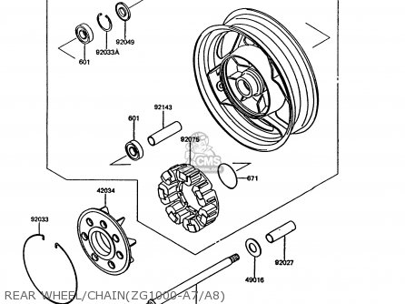 REAR WHEEL/CHAIN(ZG1000-A7/A8) - ZG1000A8 CONCOURS 1993 USA CALIFORNIA CANADA