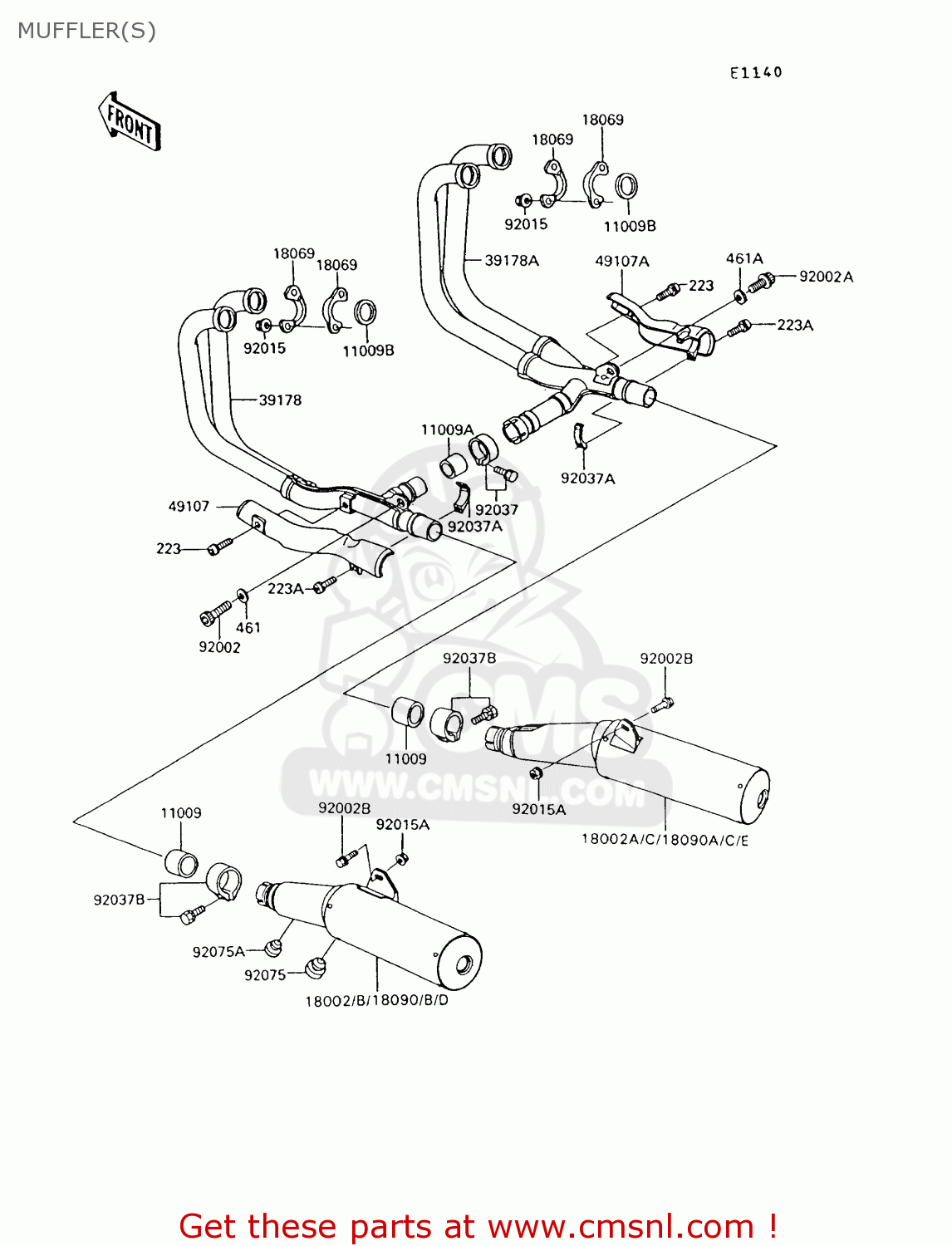 MUFFLER(S) ZG1000A9 1000GTR 1994 UNITED KINGDOM FR NL AR FG NR SD ST
