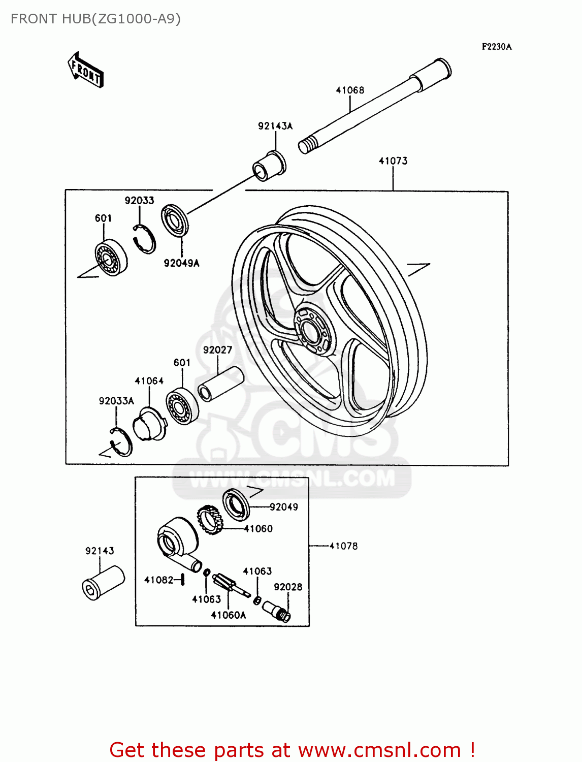 FRONT HUB(ZG1000-A9) ZG1000A9 1000GTR 1994 UNITED KINGDOM FR NL AR FG NR SD ST