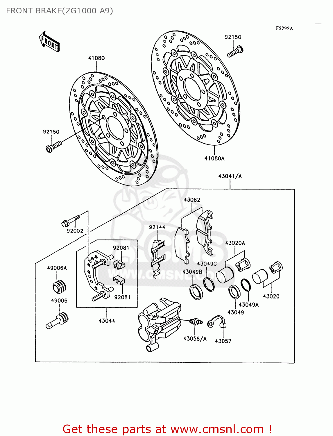 FRONT BRAKE(ZG1000-A9) ZG1000A9 1000GTR 1994 UNITED KINGDOM FR NL AR FG NR SD ST