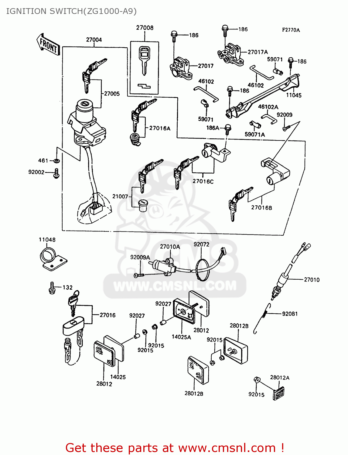 IGNITION SWITCH(ZG1000-A9) ZG1000A9 1000GTR 1994 UNITED KINGDOM FR NL AR FG NR SD ST