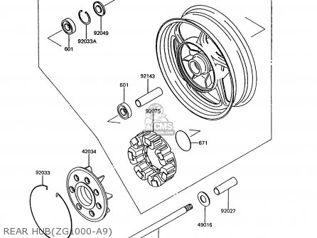 REAR HUB(ZG1000-A9) - ZG1000A9 1000GTR 1994 UNITED KINGDOM FR NL AR FG NR SD ST