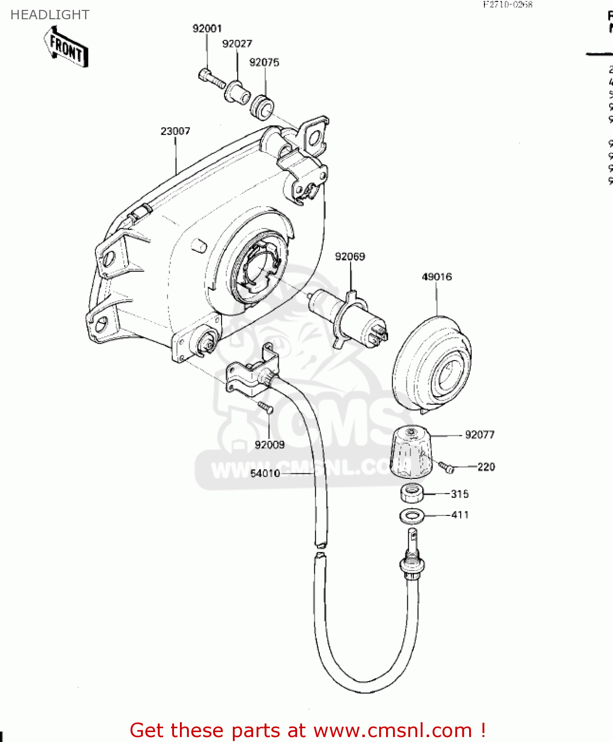 HEADLIGHT ZG1200A1 VOYAGER XII 1986 USA CALIFORNIA CANADA