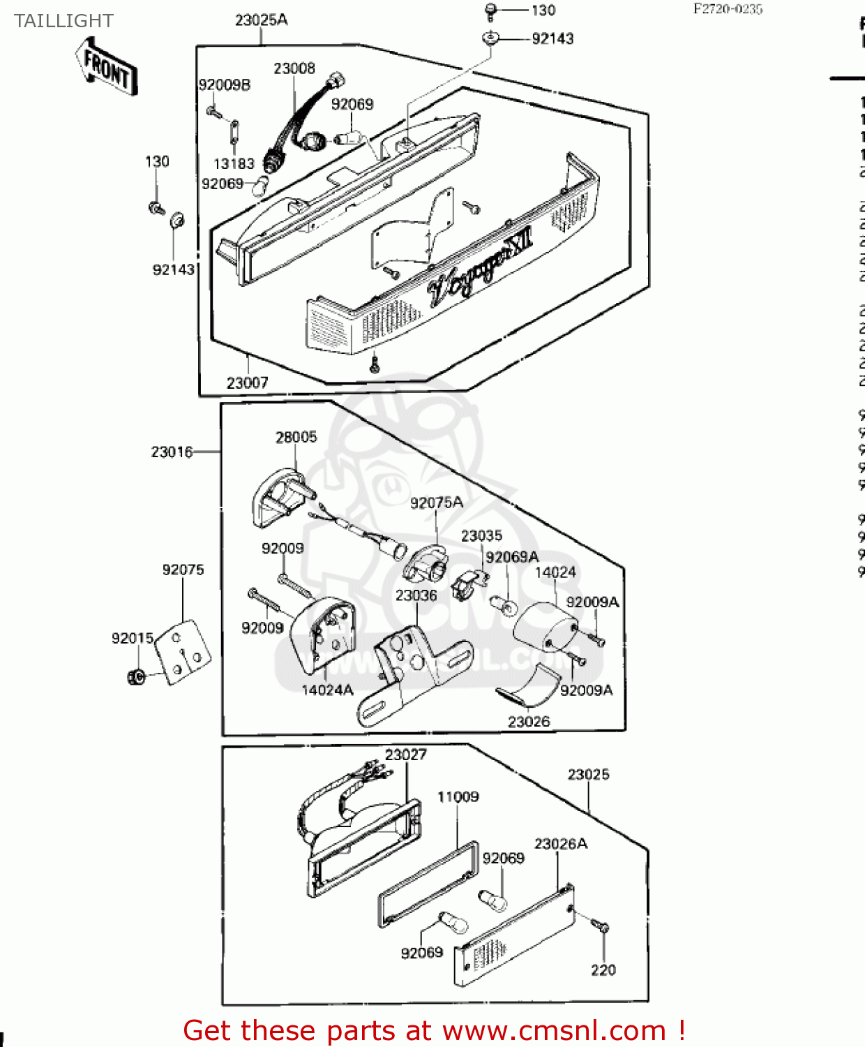TAILLIGHT ZG1200A1 VOYAGER XII 1986 USA CALIFORNIA CANADA