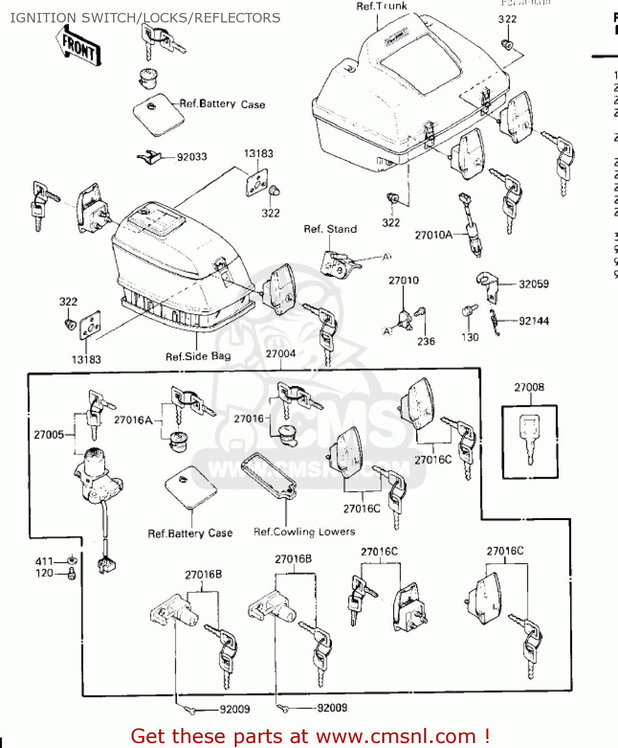 IGNITION SWITCH/LOCKS/REFLECTORS ZG1200A1 VOYAGER XII 1986 USA CALIFORNIA CANADA