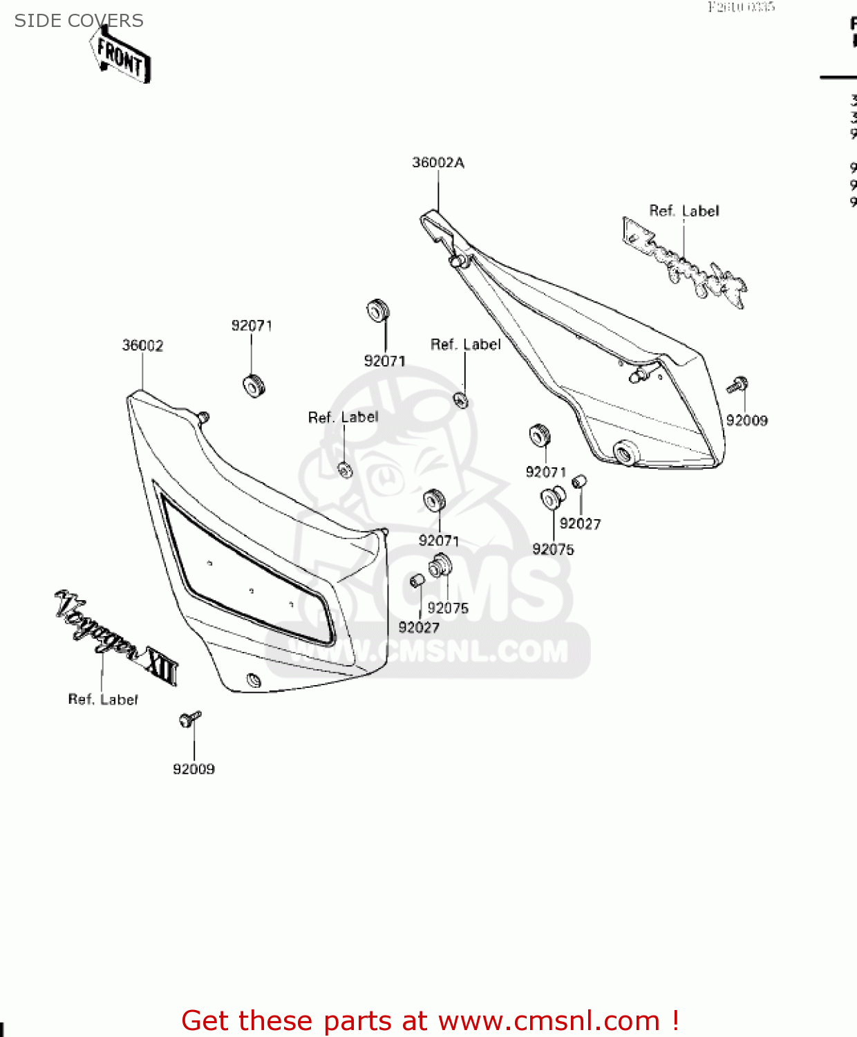 SIDE COVERS ZG1200A1 VOYAGER XII 1986 USA CALIFORNIA CANADA