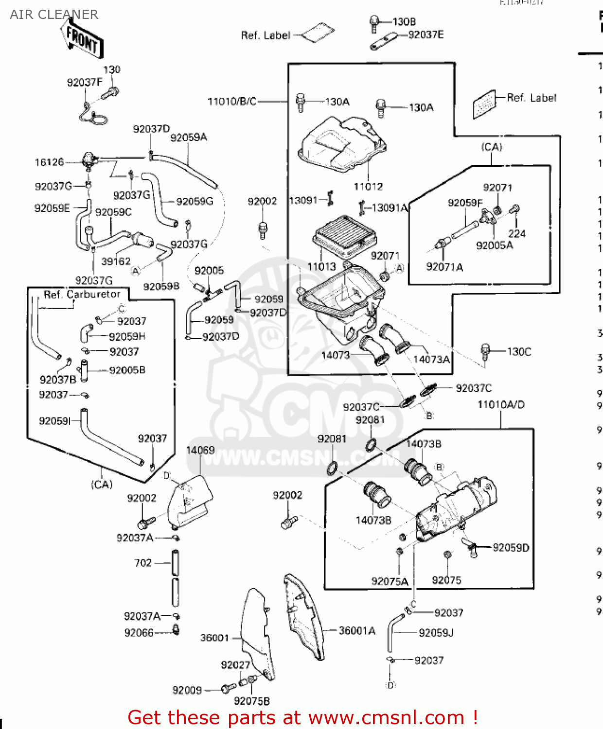 AIR CLEANER ZG1200A1 VOYAGER XII 1986 USA CALIFORNIA CANADA