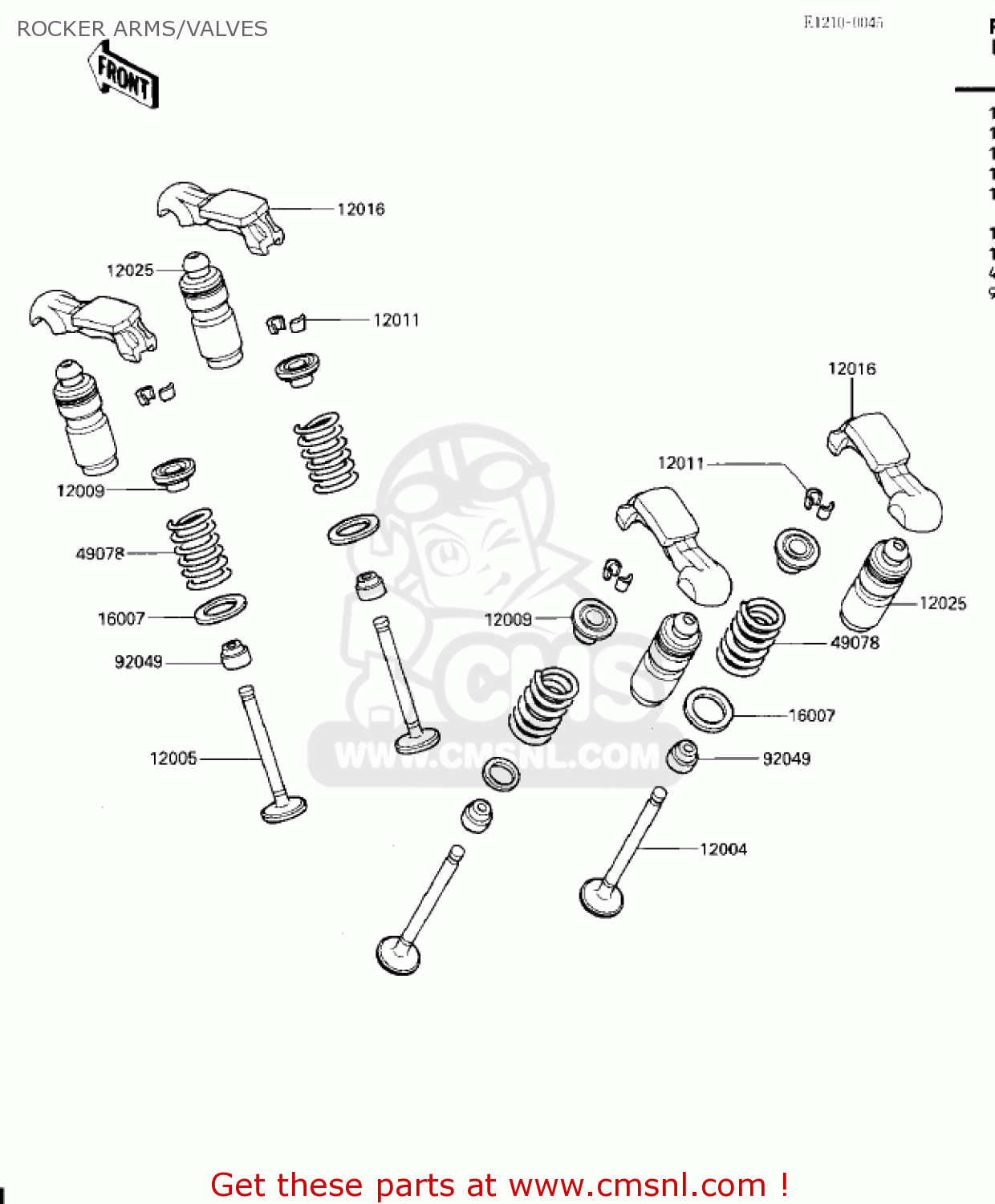 ROCKER ARMS/VALVES ZG1200A1 VOYAGER XII 1986 USA CALIFORNIA CANADA