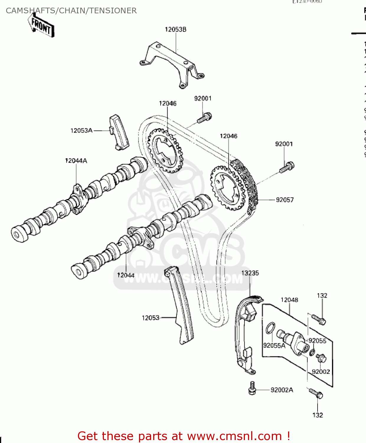 CAMSHAFTS/CHAIN/TENSIONER ZG1200A1 VOYAGER XII 1986 USA CALIFORNIA CANADA