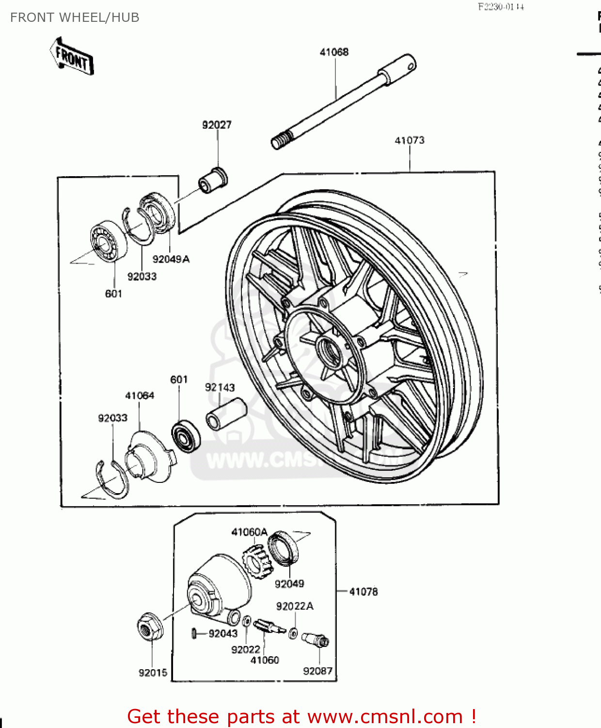 FRONT WHEEL/HUB ZG1200A1 VOYAGER XII 1986 USA CALIFORNIA CANADA