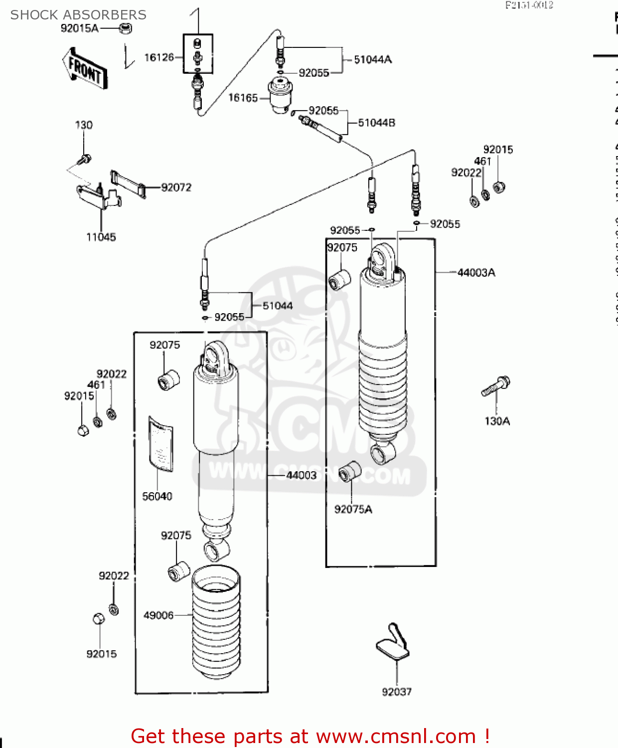 SHOCK ABSORBERS ZG1200A1 VOYAGER XII 1986 USA CALIFORNIA CANADA