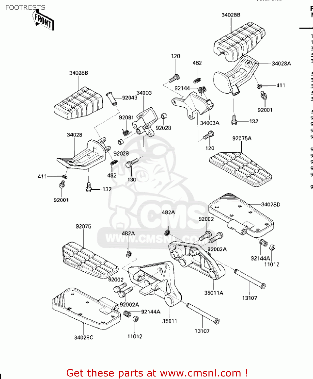 FOOTRESTS ZG1200A1 VOYAGER XII 1986 USA CALIFORNIA CANADA