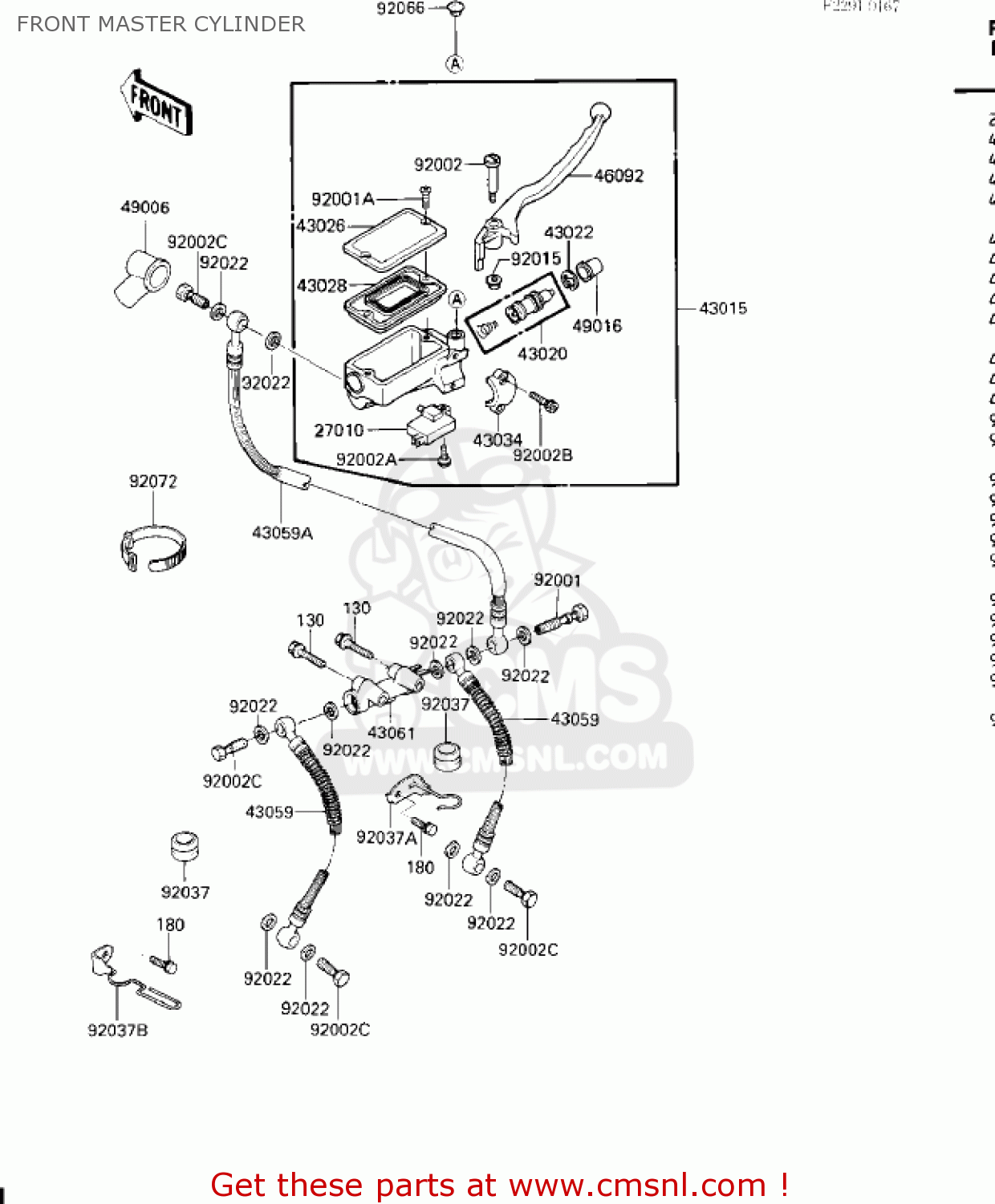 FRONT MASTER CYLINDER ZG1200A1 VOYAGER XII 1986 USA CALIFORNIA CANADA