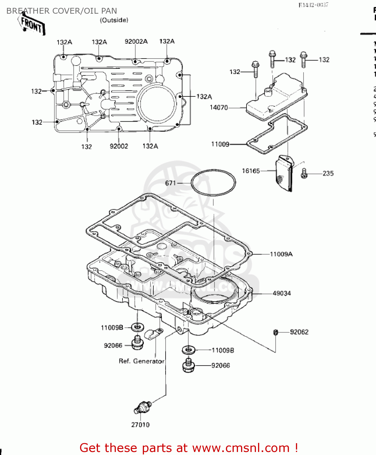 BREATHER COVER/OIL PAN ZG1200A1 VOYAGER XII 1986 USA CALIFORNIA CANADA