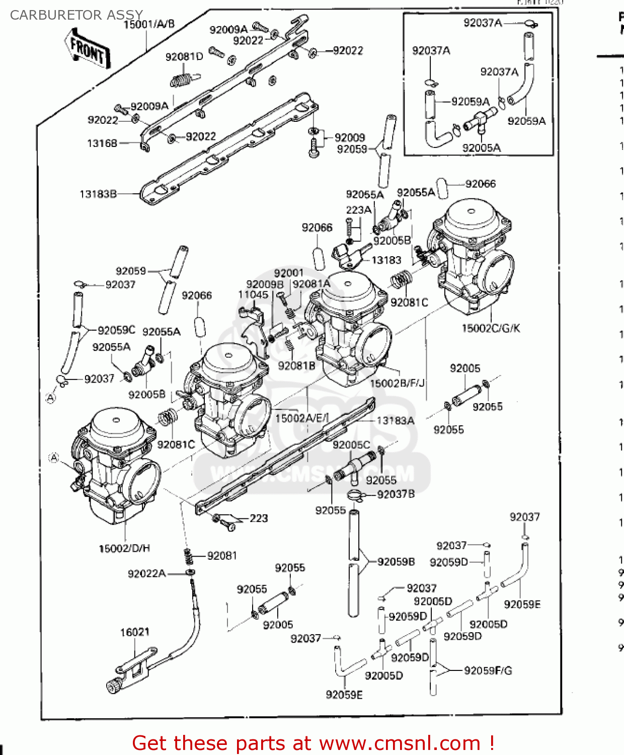CARBURETOR ASSY ZG1200A1 VOYAGER XII 1986 USA CALIFORNIA CANADA