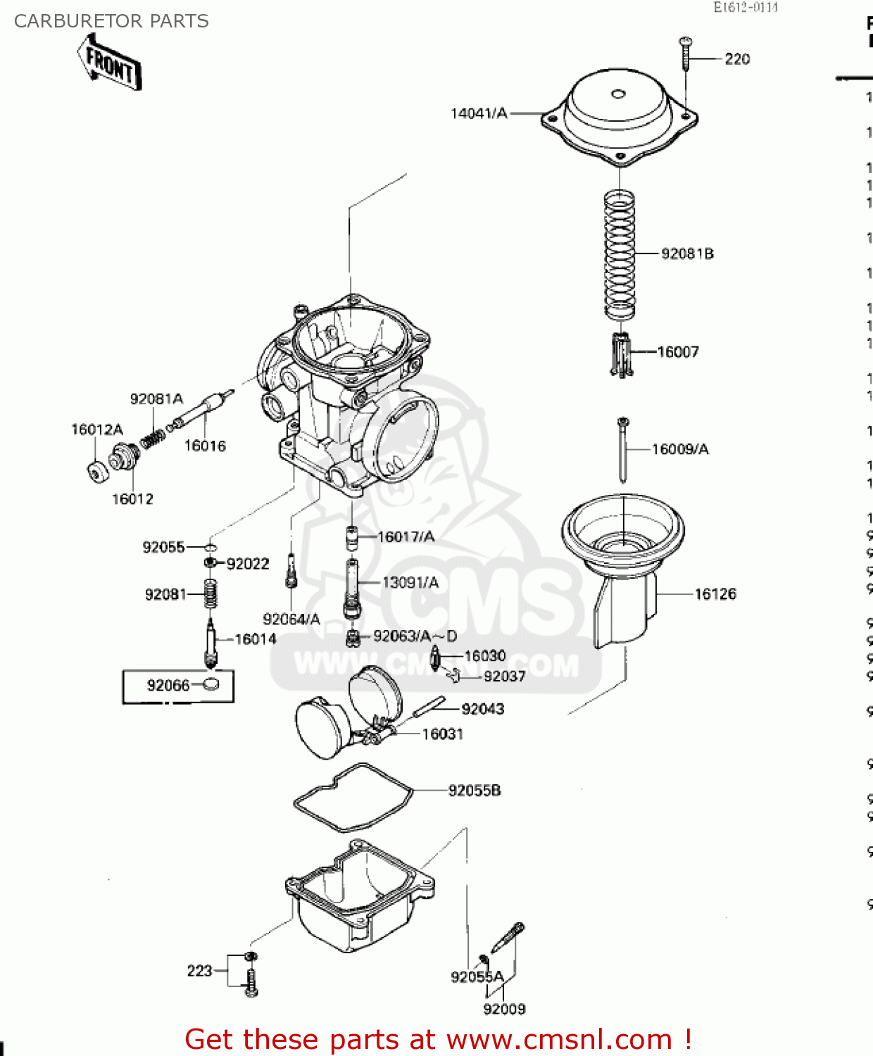CARBURETOR PARTS ZG1200A1 VOYAGER XII 1986 USA CALIFORNIA CANADA