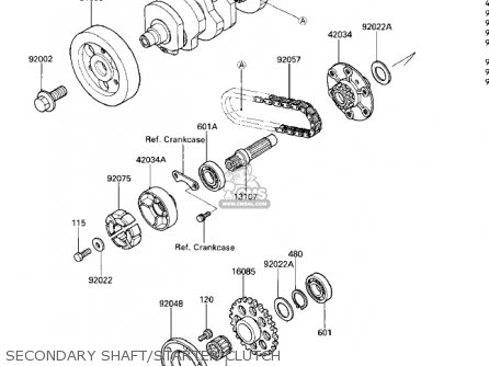 SECONDARY SHAFT/STARTER CLUTCH - ZG1200A1 VOYAGER XII 1986 USA CALIFORNIA CANADA