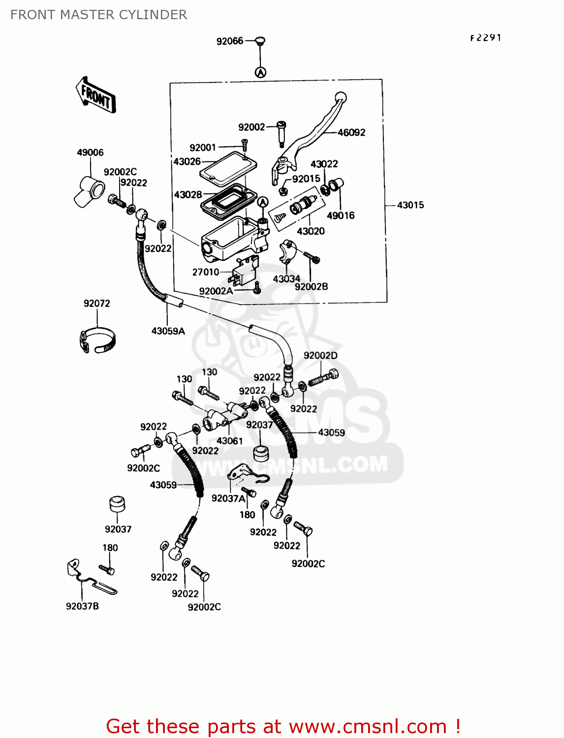 FRONT MASTER CYLINDER ZG1200B3 VOYAGER XII 1989 USA CALIFORNIA CANADA
