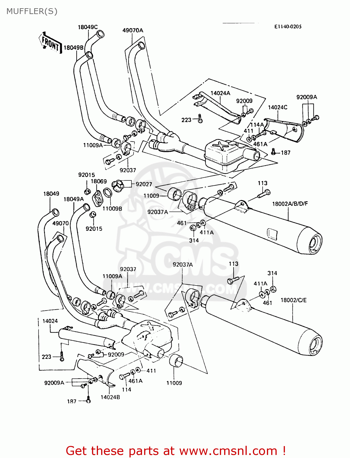MUFFLER(S) ZG1300A1 Z1300 1984 EUROPE UK FR FG IT NR SD